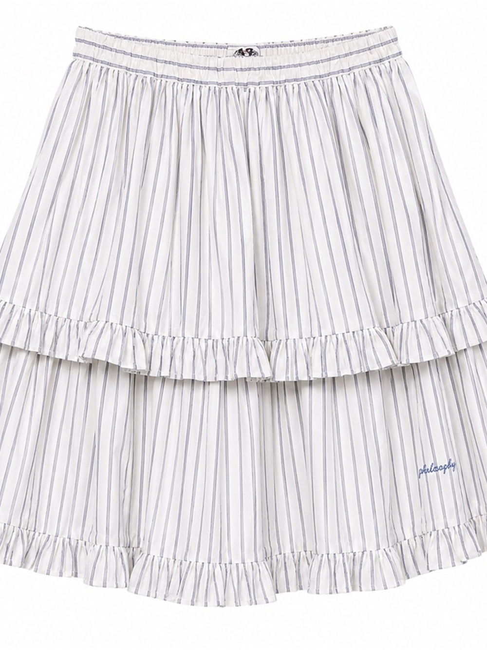 Philosophy White with Navy Pinstripe Tiered Ruffle Skirt